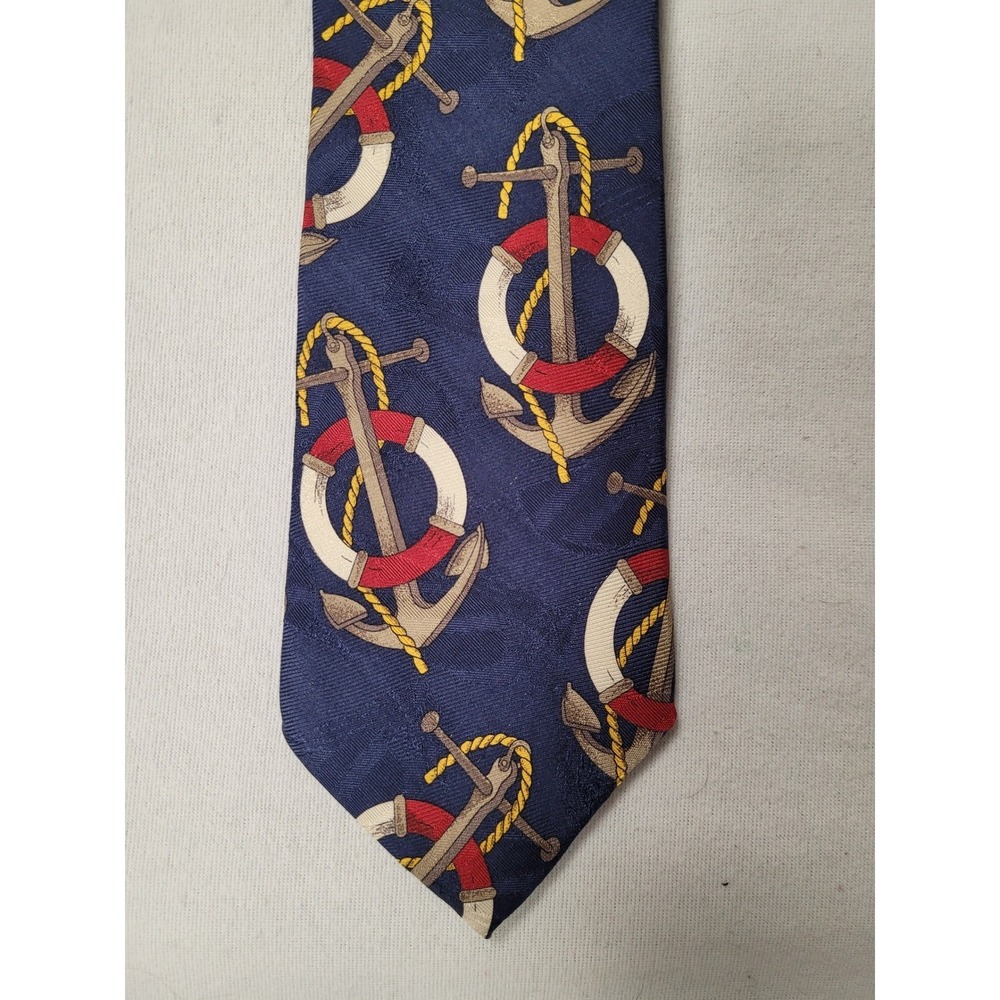 Stars & Stripes Mens Necktie Nautical Anchor Navy Blue Cruise/Vacation 100% Silk